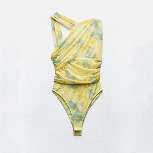Zara TRAF 2024 Draped Yellow Bodysuit - S Small